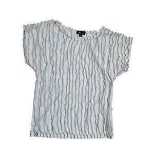Textured White & Black Short-Sleeve Womens Top By AB Studio Size S